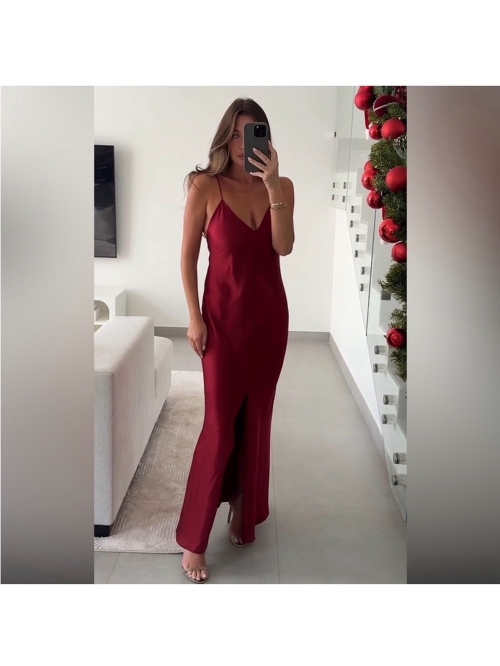 Zara Red satin slip Maxi Dress - Picture 3 of 15